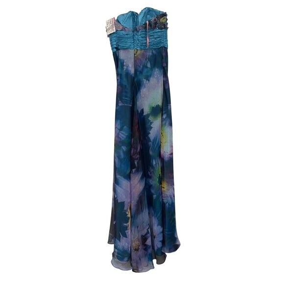 Blush Prom Alexia Women Maxi Dress Size 6 Blue Floral Strapless Evening Gown EUC - Picture 2 of 11